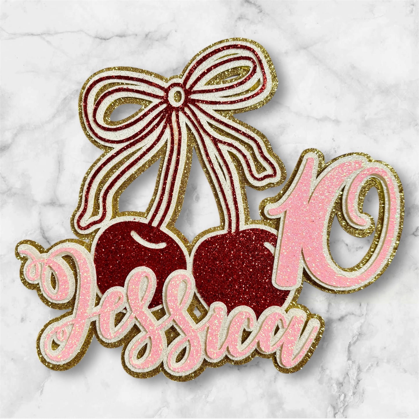 Cherry Card Cake Topper