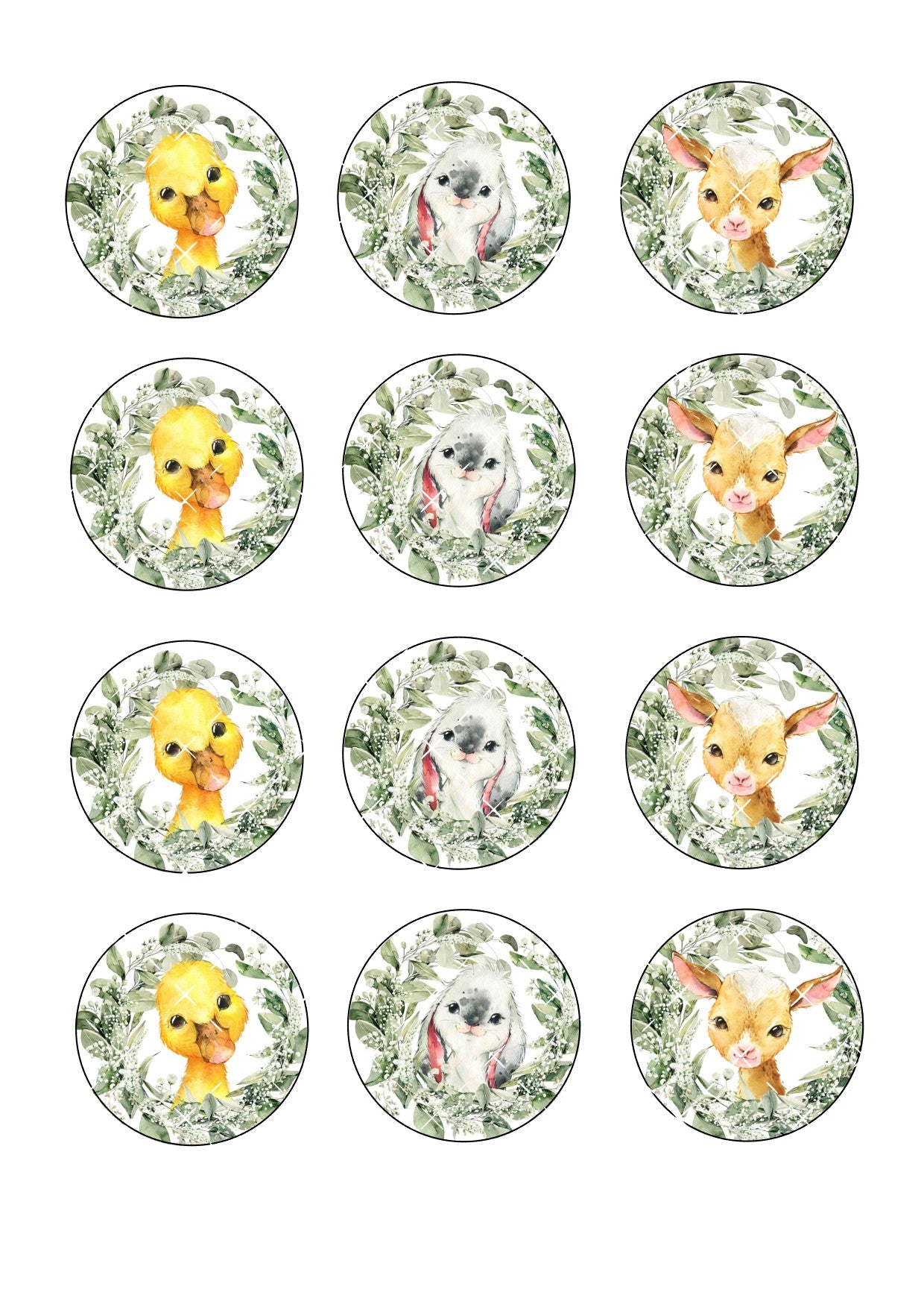 Spring Animals Icing Sheet Cupcake Toppers