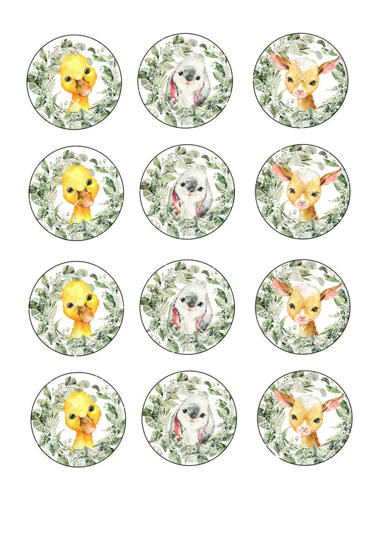 Spring Animals Icing Sheet Cupcake Toppers