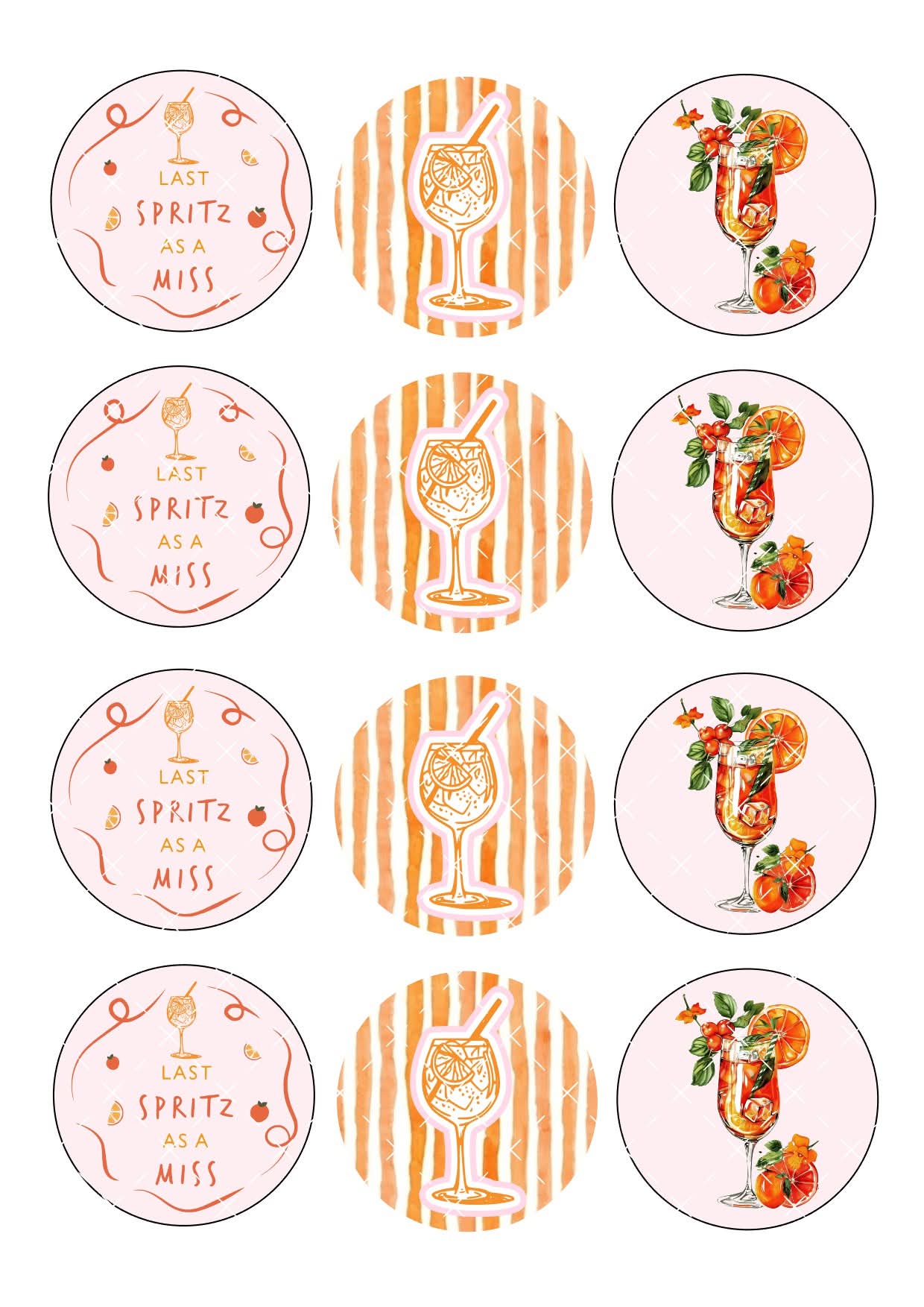 Last Spritz As A Miss Hen Party Icing Sheet Cupcake Toppers