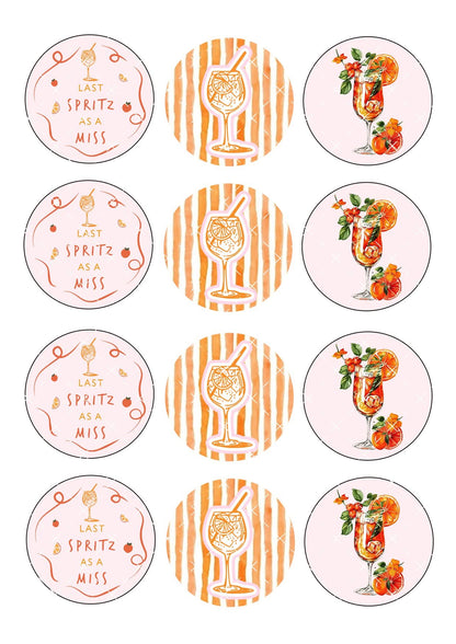 Last Spritz As A Miss Hen Party Icing Sheet Cupcake Toppers
