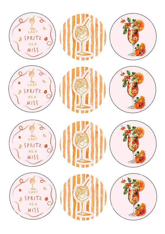 Last Spritz As A Miss Hen Party Icing Sheet Cupcake Toppers