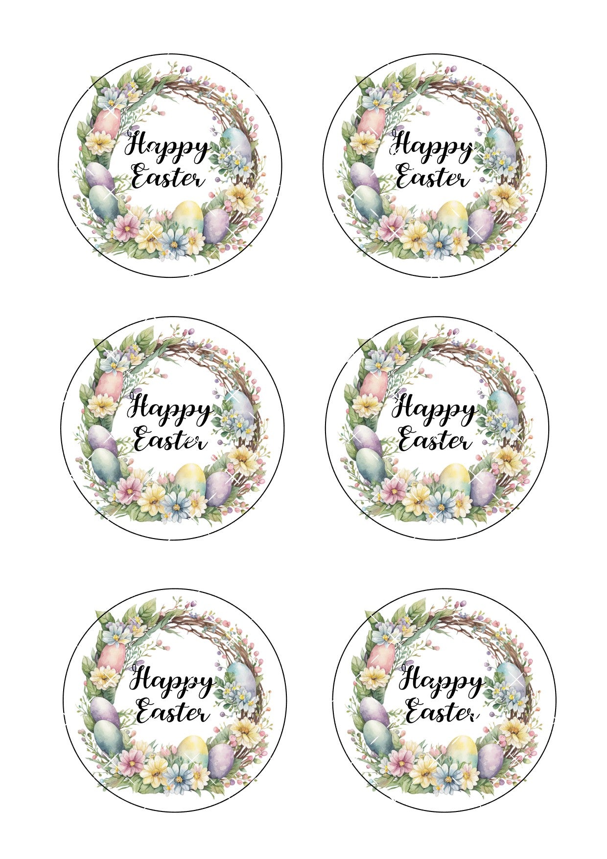 Happy Easter Wreath Icing Sheet Cookie Toppers