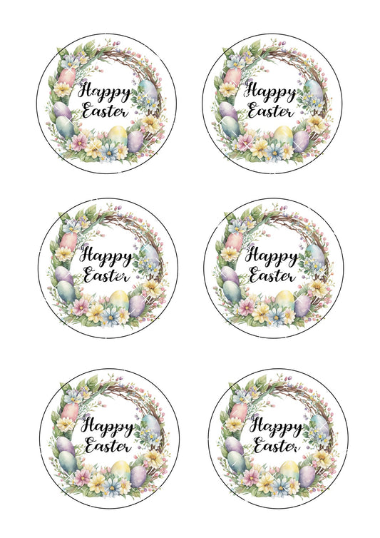 Happy Easter Wreath Icing Sheet Cookie Toppers