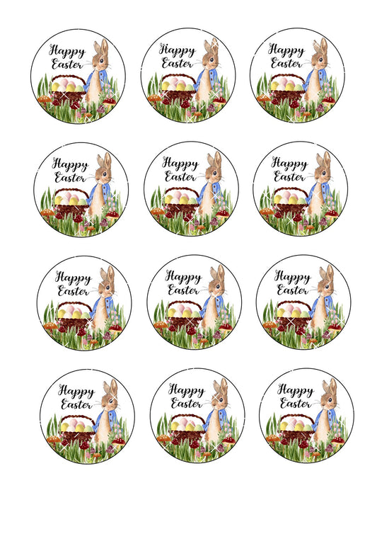 Happy Easter Bunny Icing Sheet Cupcake Toppers