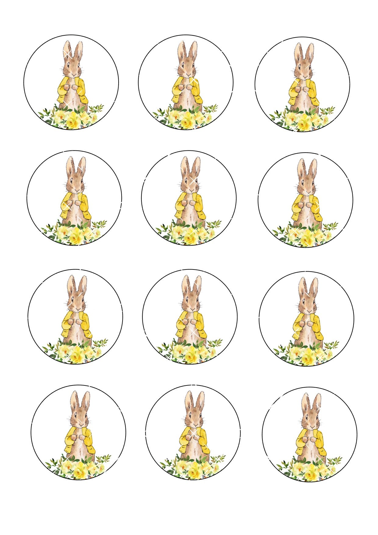 Yellow Spring Bunny Icing Sheet Cupcake Toppers