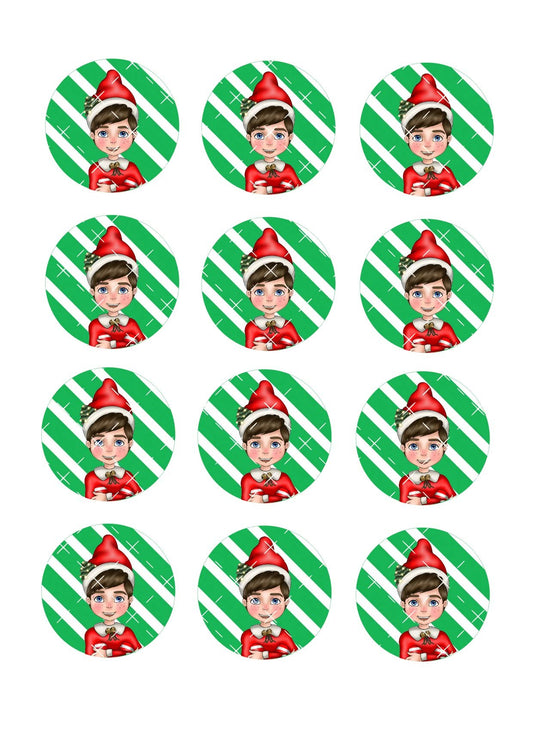 Green Stripe Elf Cupcake Toppers Icing Sheet