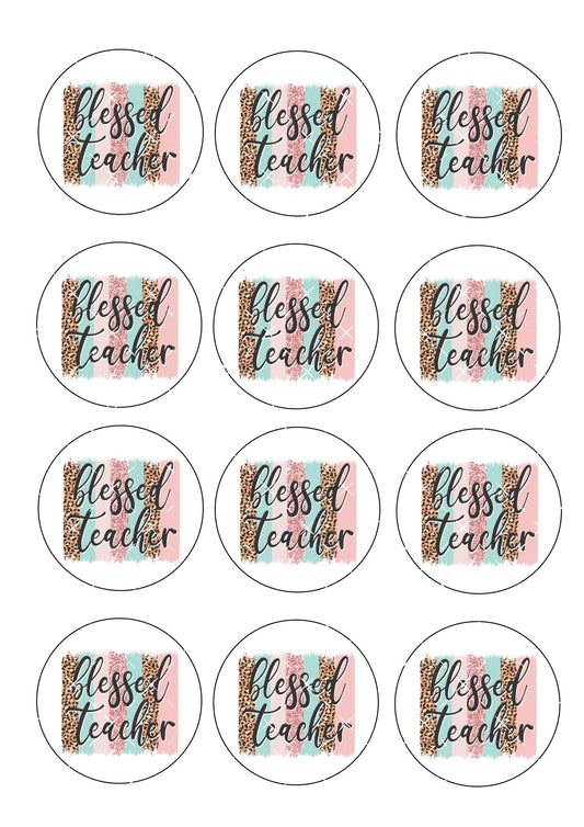 Blessed Teacher Icing Sheet Cupcake Toppers