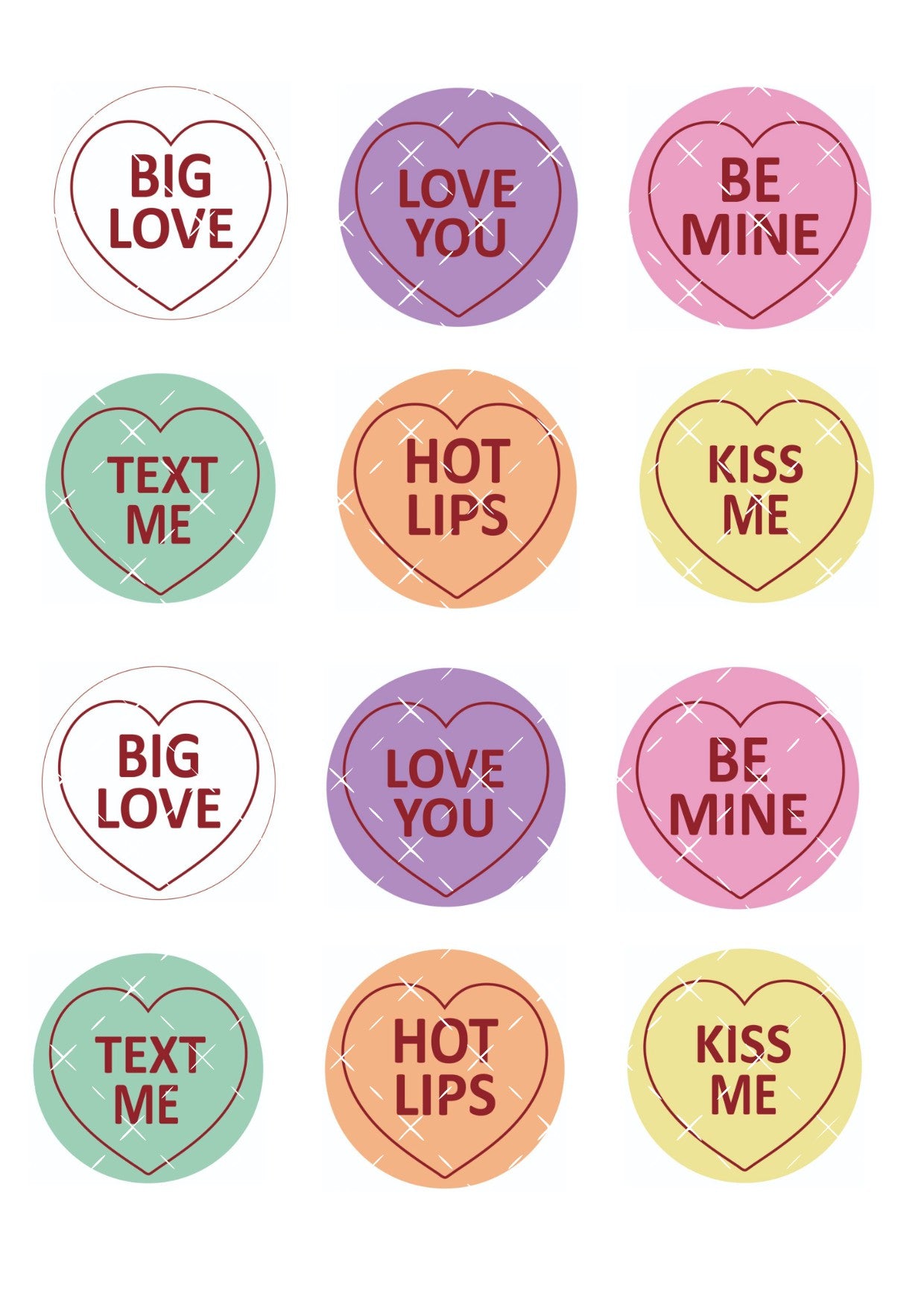 Love Hearts Valentines Icing Sheet Cupcake Toppers