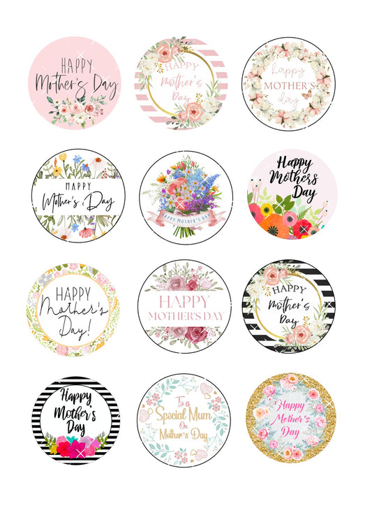 Mother's Day Icing Sheet Mixed Design Cupcake Toppers