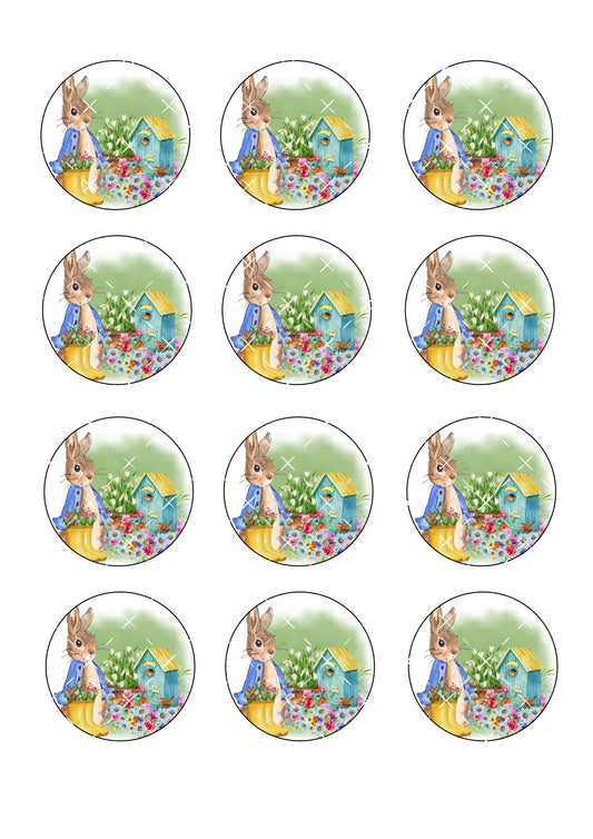 Blue Spring Bunny Icing Sheet Cupcake Toppers