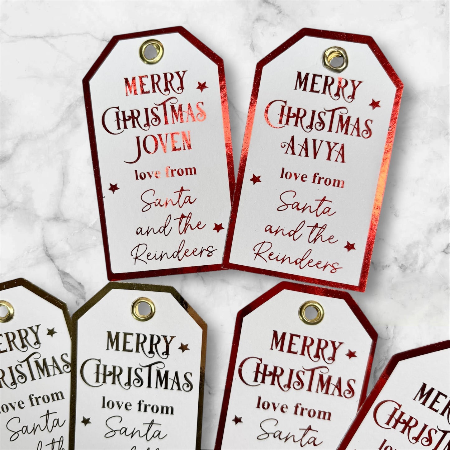 Santa & Reindeers Christmas Foil Gift Tags
