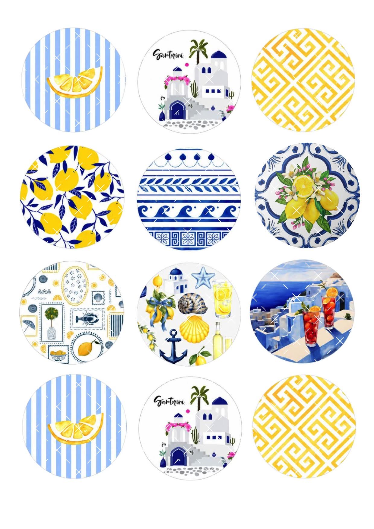 Santorini Icing Sheet Cupcake Toppers