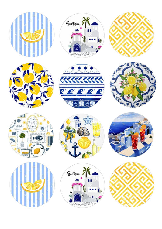 Santorini Icing Sheet Cupcake Toppers