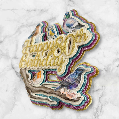British Birds Wildlife Glitter Card Cake Topper