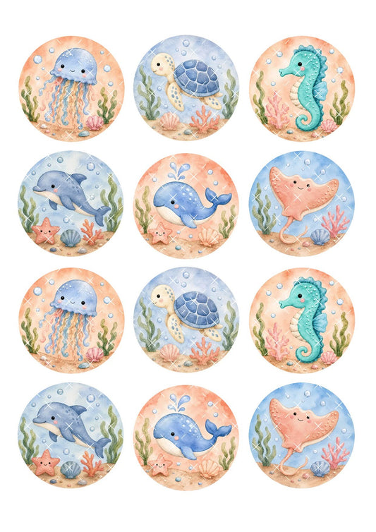 Under the Sea Icing Sheet Cupcake Toppers