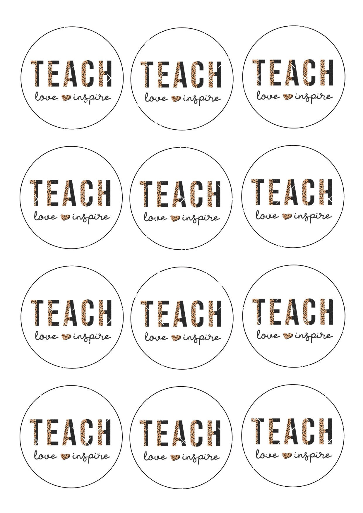 Teach Love Inspire - Leopard Print - Icing Sheet Cupcake Toppers