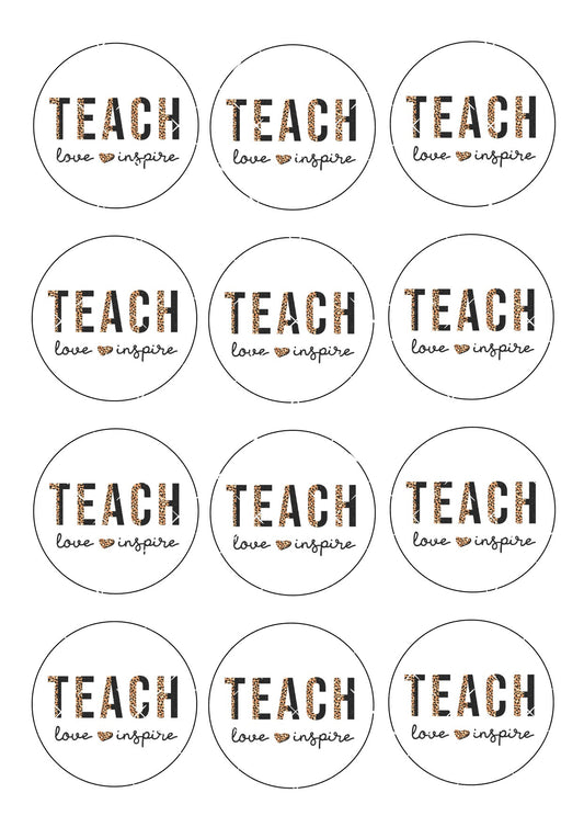 Teach Love Inspire - Leopard Print - Icing Sheet Cupcake Toppers