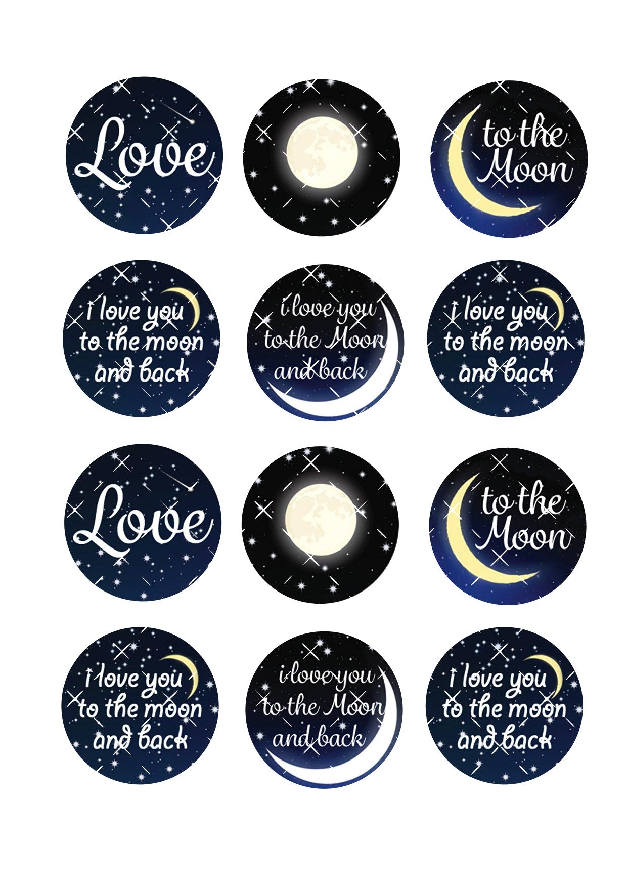 Love you to the moon and back Icing Sheet Cupcake Toppers