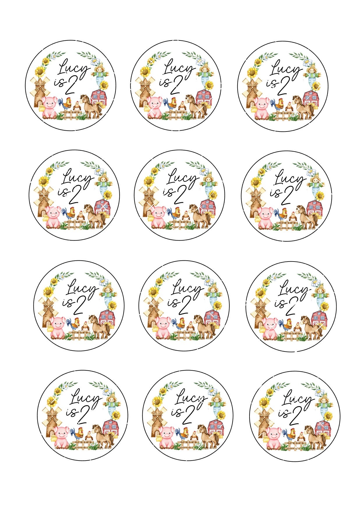 Farm #2 Icing Sheet Cupcake Toppers