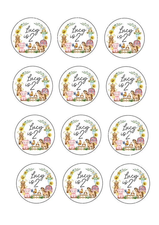 Farm #2 Icing Sheet Cupcake Toppers