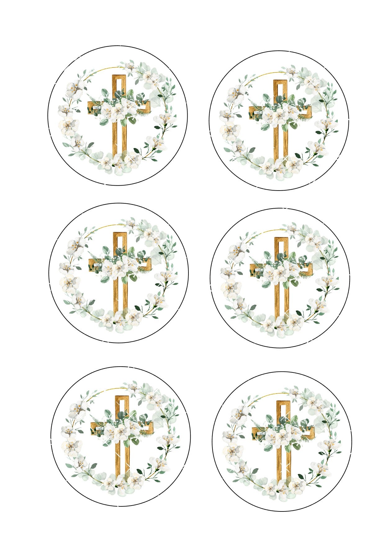 Floral Cross Icing Sheet Christening Cookie Toppers