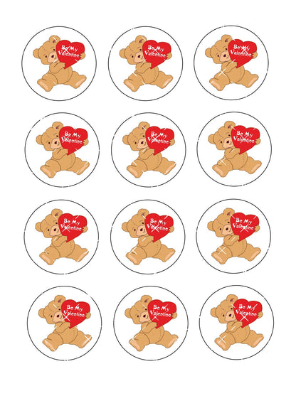 Teddy Bear Valentines Icing Sheet Cupcake Toppers