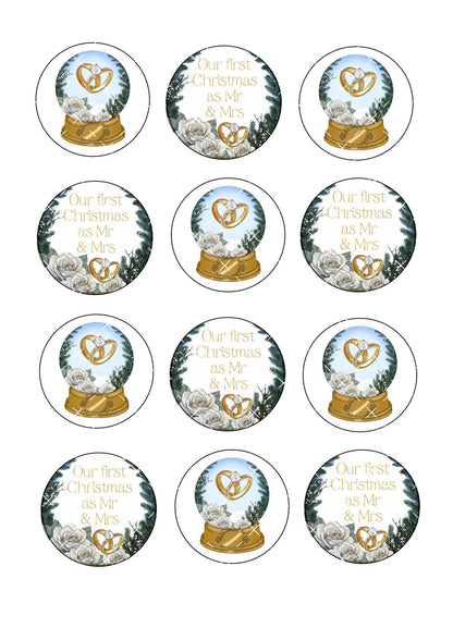 First Christmas Married/Engaged Icing Sheet Cupcake Toppers
