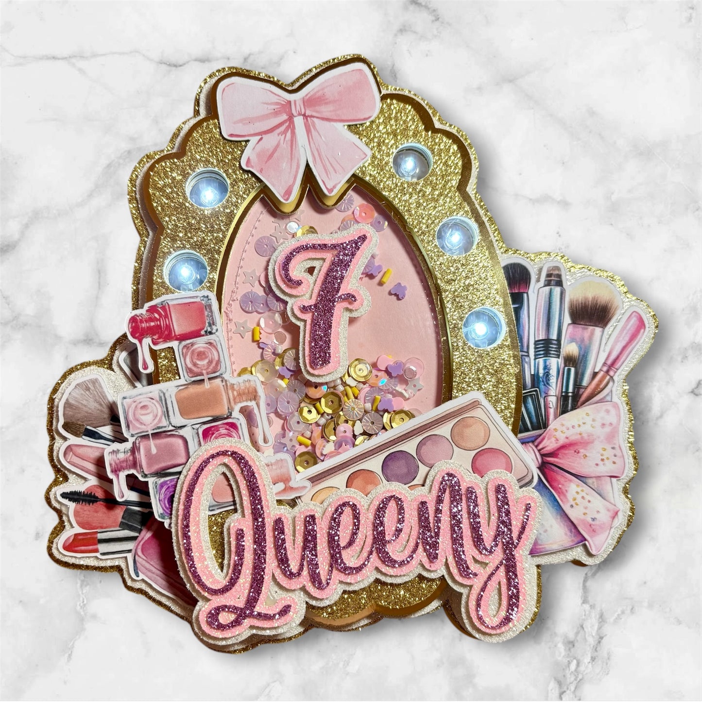 Make Up Vanity Glitter Card Cake Topper