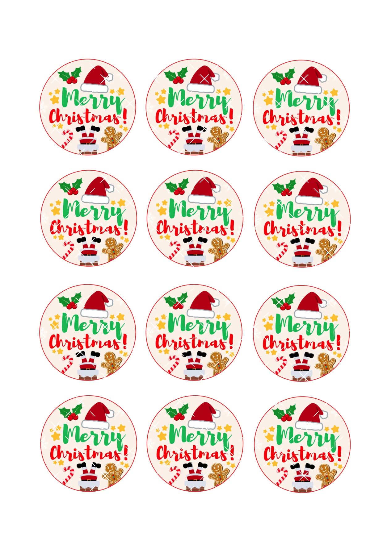 Merry Christmas #6 Cupcake Toppers Icing Sheet