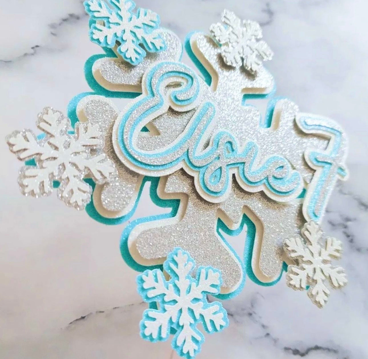 Snowflake Ice Queen Glitter Card Cake Topper