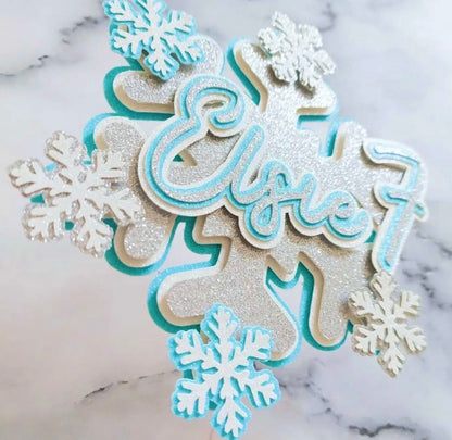 Snowflake Ice Queen Glitter Card Cake Topper