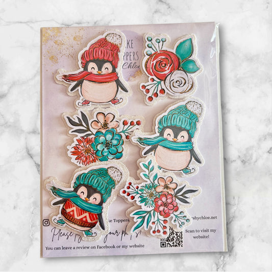 Christmas Penguin Card Cupcake Toppers