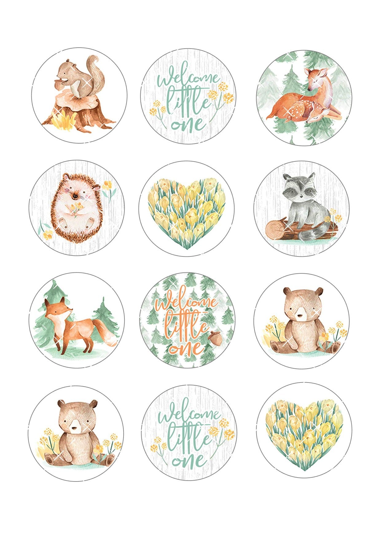 Welcome Little One Woodland Animals Icing Sheet Baby Cupcake Toppers