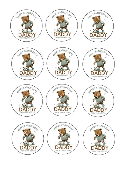 Father's Day Footballer Bear Icing Sheet Cupcake Toppers