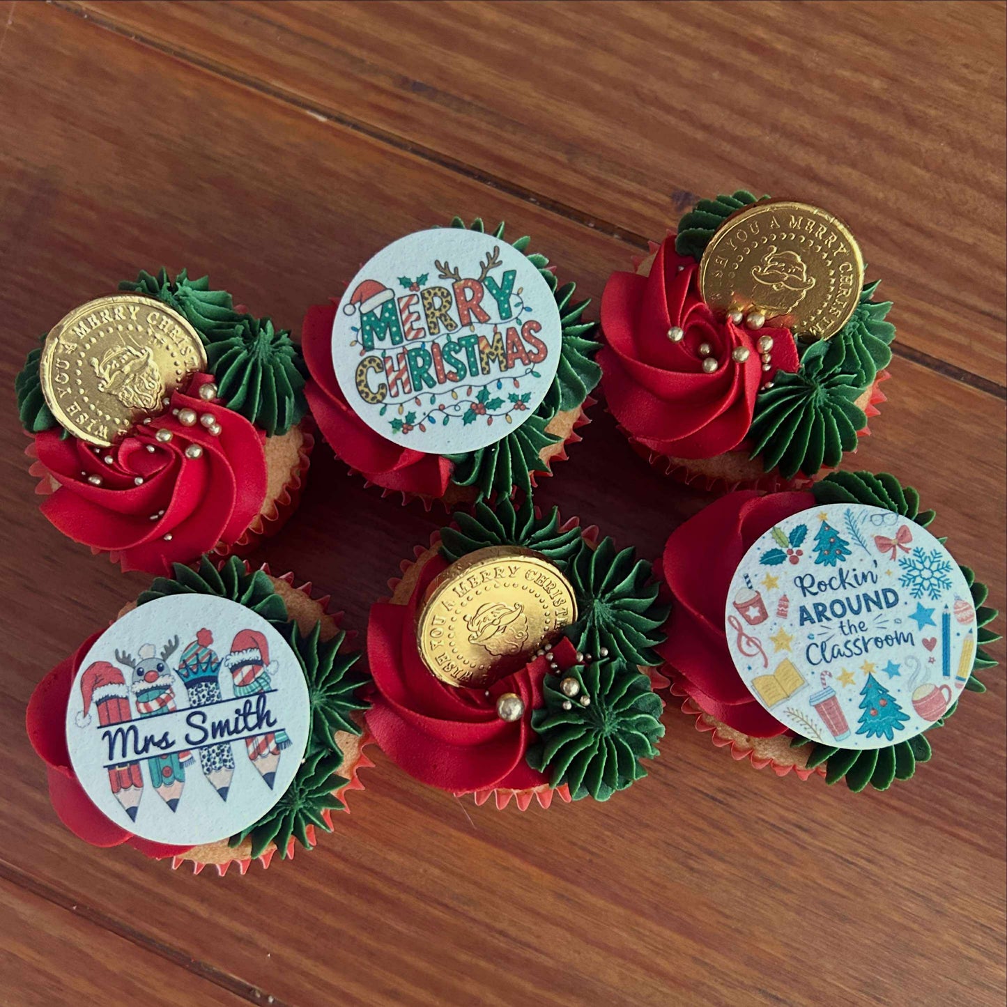 Christmas Teacher Set Cupcake Toppers Icing Sheet