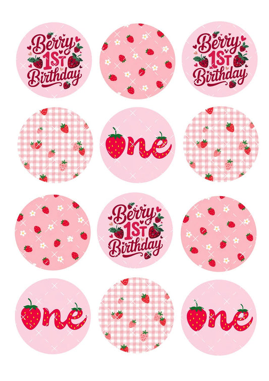 Strawberry Icing Sheet Cupcake Toppers #2