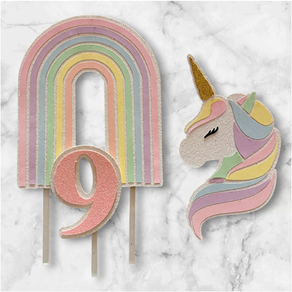 Unicorn Rainbow Cake Topper Set