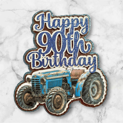 Vintage Tractor Glitter Card Cake Topper