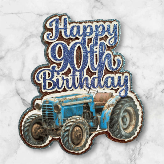Vintage Tractor Glitter Card Cake Topper