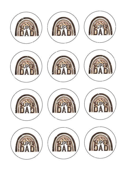 Super Dad Rainbow Icing Sheet Cupcake Toppers