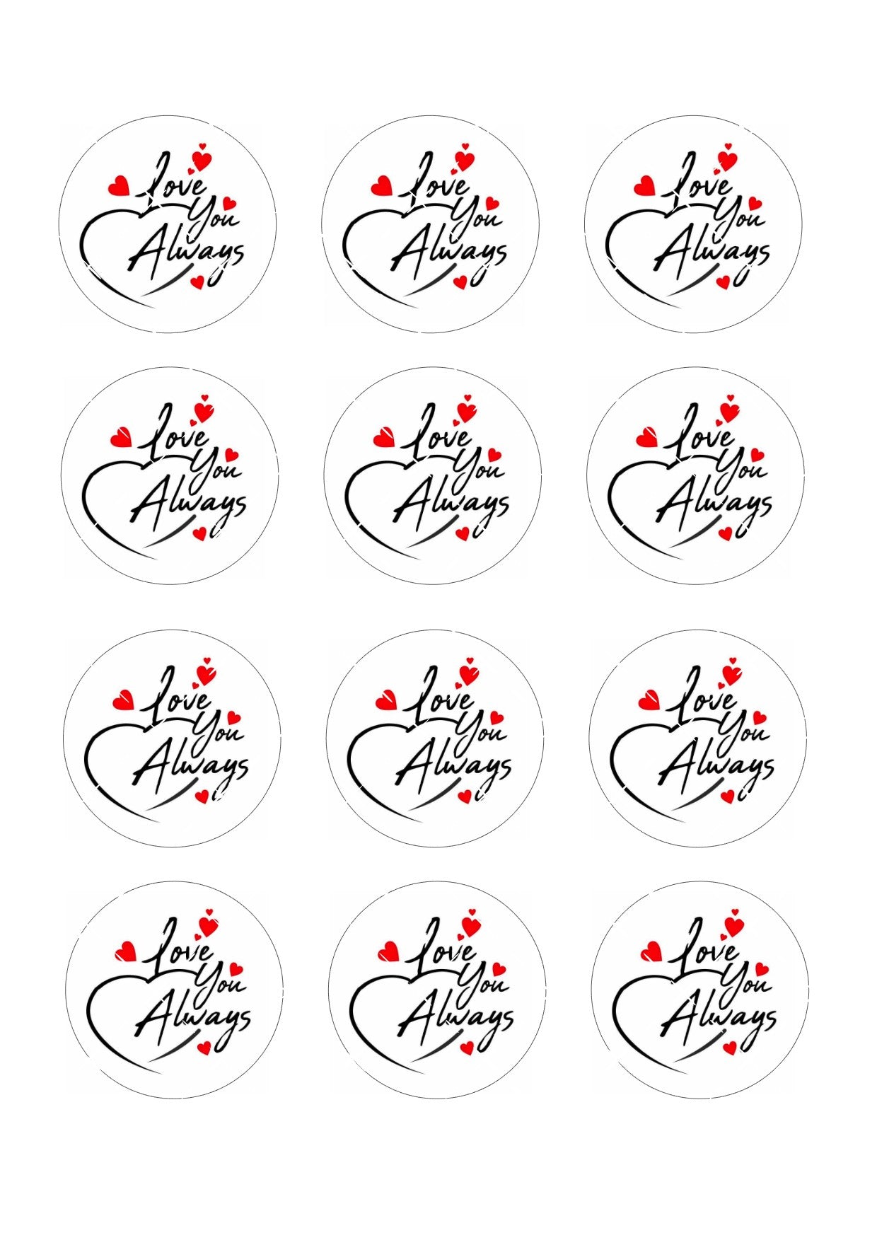 Love You Always Icing Sheet Cupcake Toppers