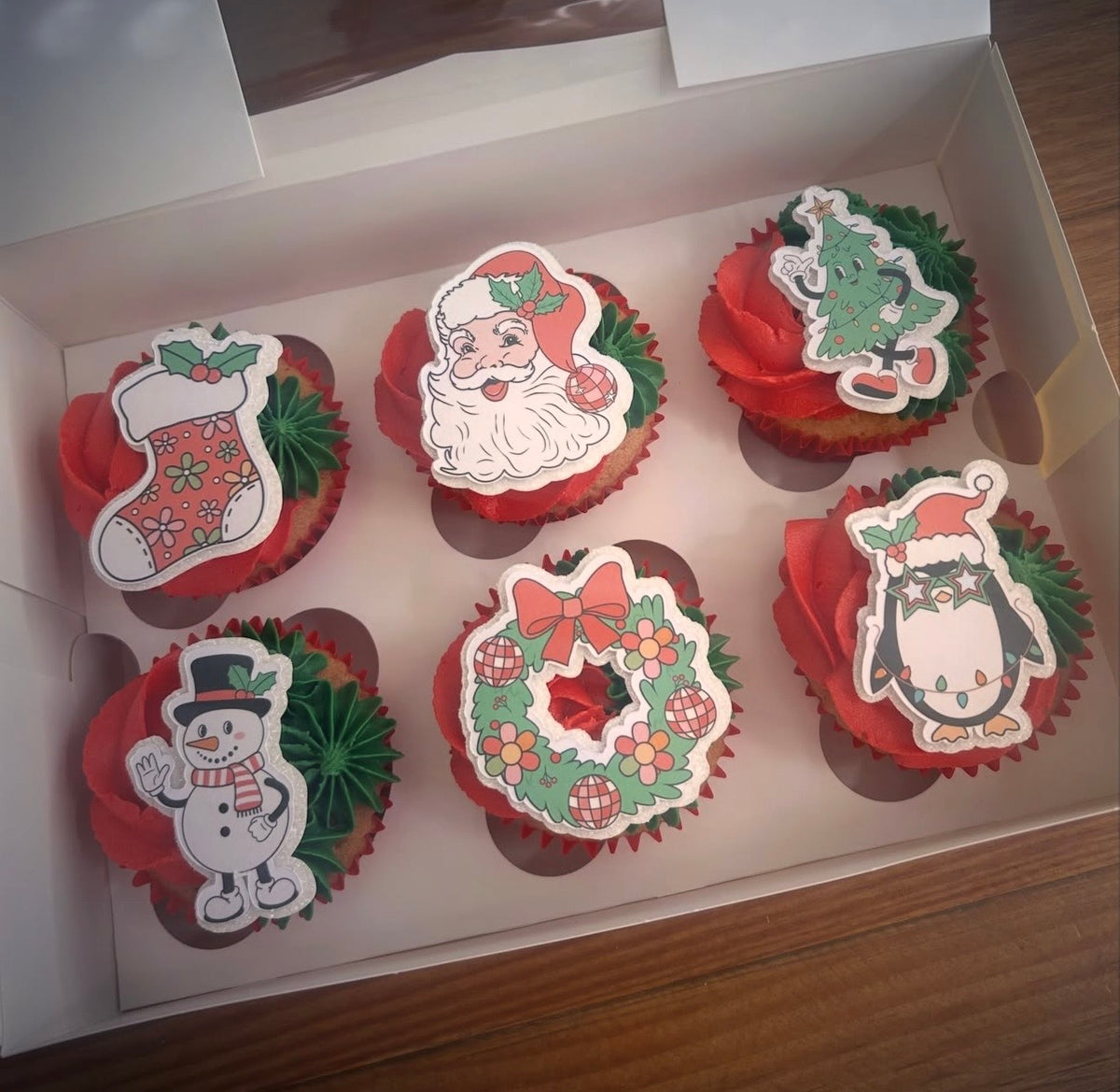 Retro Christmas Card Cupcake Toppers