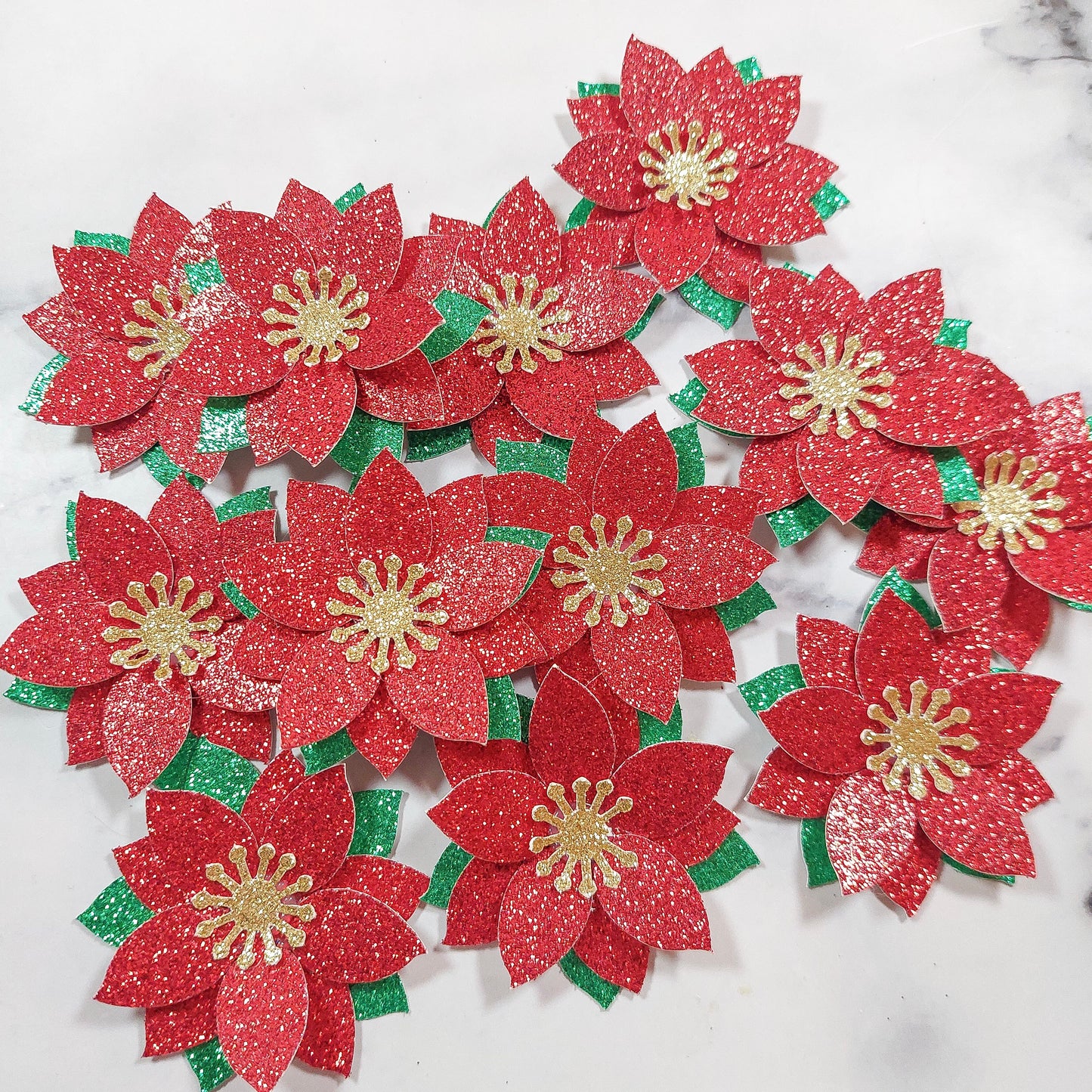 Poinsettia Glitter Card Cupcake Toppers