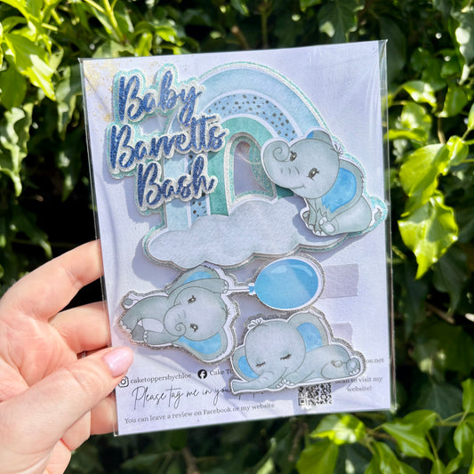 Blue Elephant Baby Card Topper Set