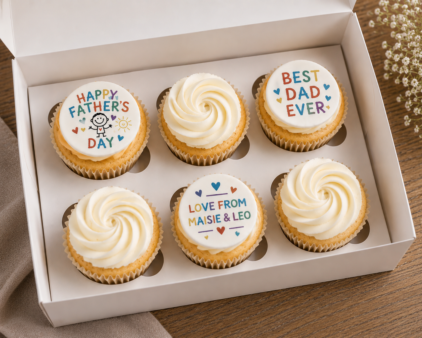 Rainbow Personalised Father’s Day Icing Sheet Cupcake Toppers