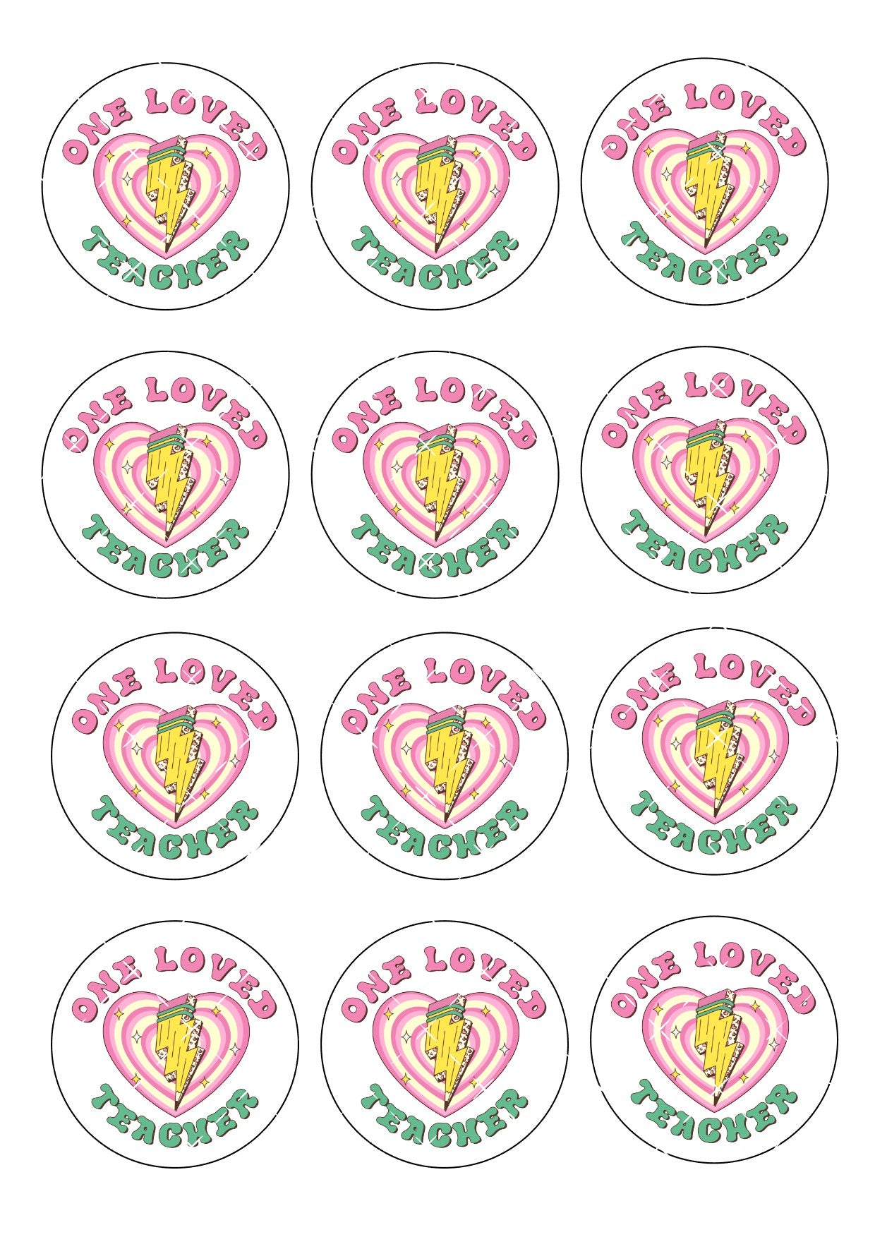 One Loved Teacher Icing Sheet Cupcake Toppers