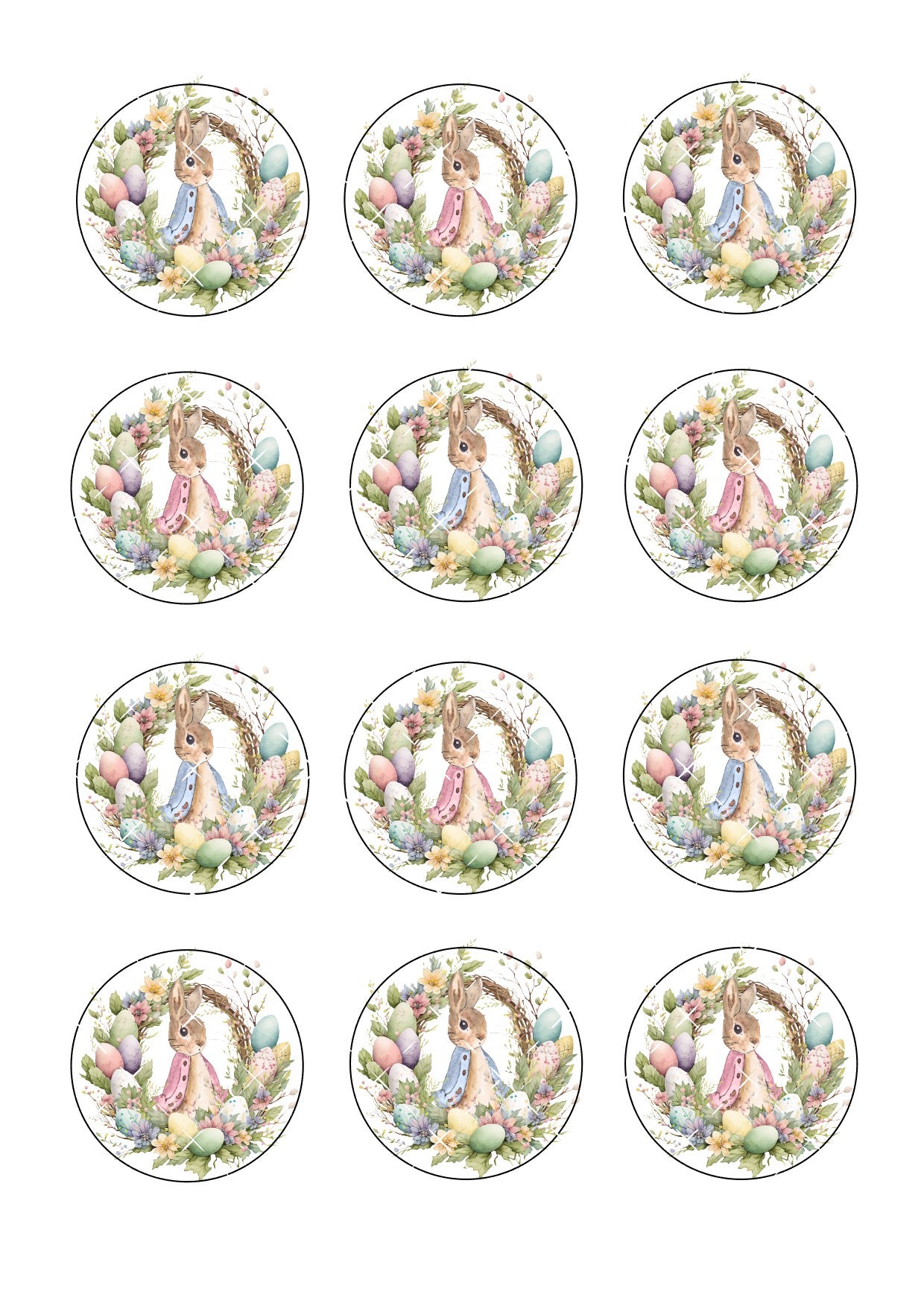 Easter Wreath Rabbit Icing Sheet Cupcake Toppers