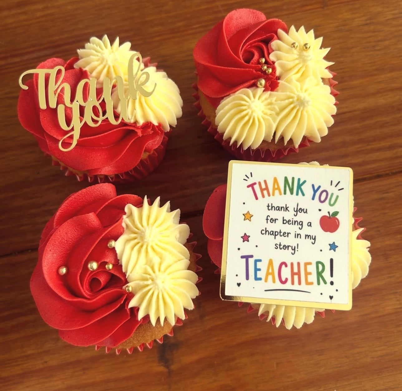 Thank You Teacher Card Cupcake Topper Set of 4