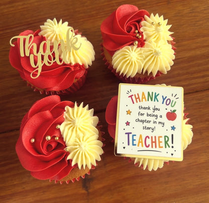 Thank You Teacher Card Cupcake Topper Set of 4